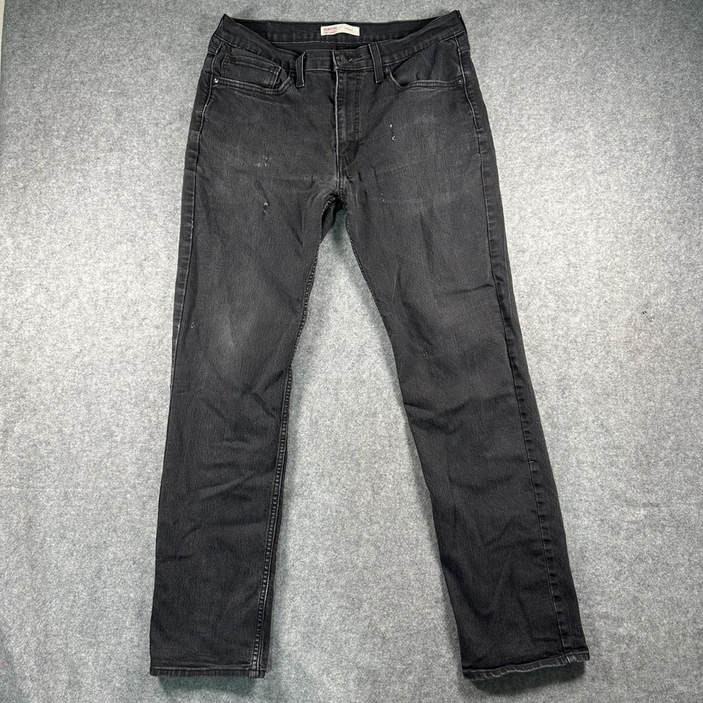 Signature by Levi Strauss Straight Fit Jeans 34x34 Blk Distressed Paint Splatter